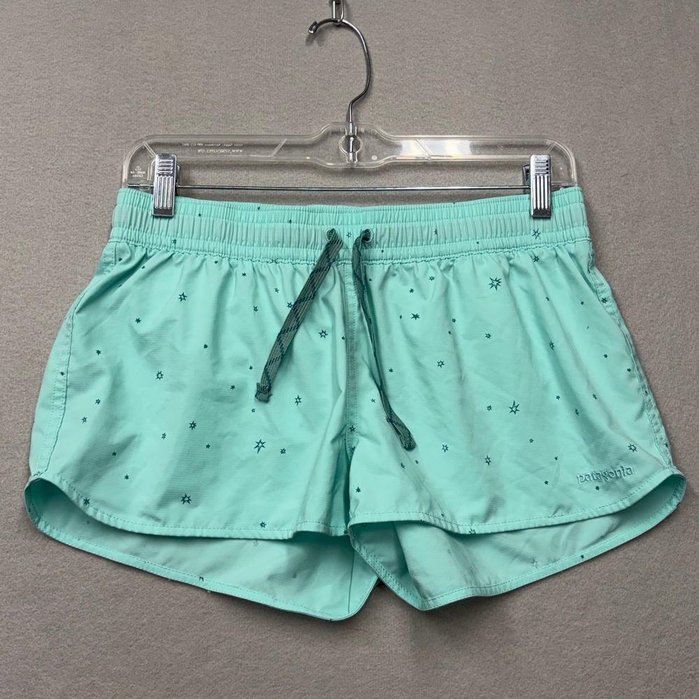 Patagonia Shorts Women Small Aqua Blue Star Print Baggies STY76000 Activewear